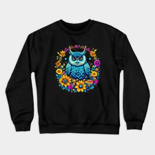 Colorful Owl with florals Crewneck Sweatshirt